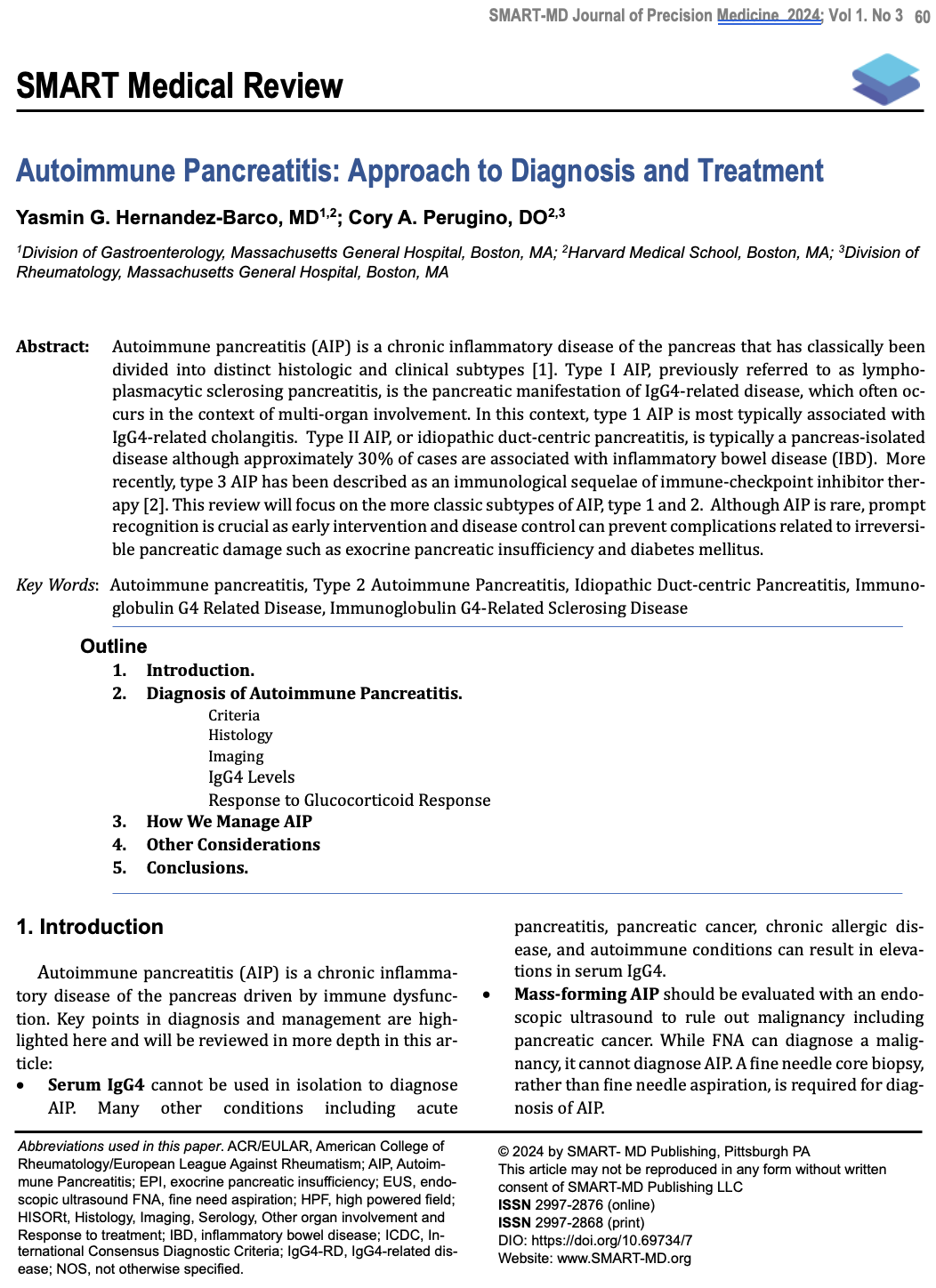 First page of an expert review paper on the diagnosis and treatment of autoimmune pancreatitis