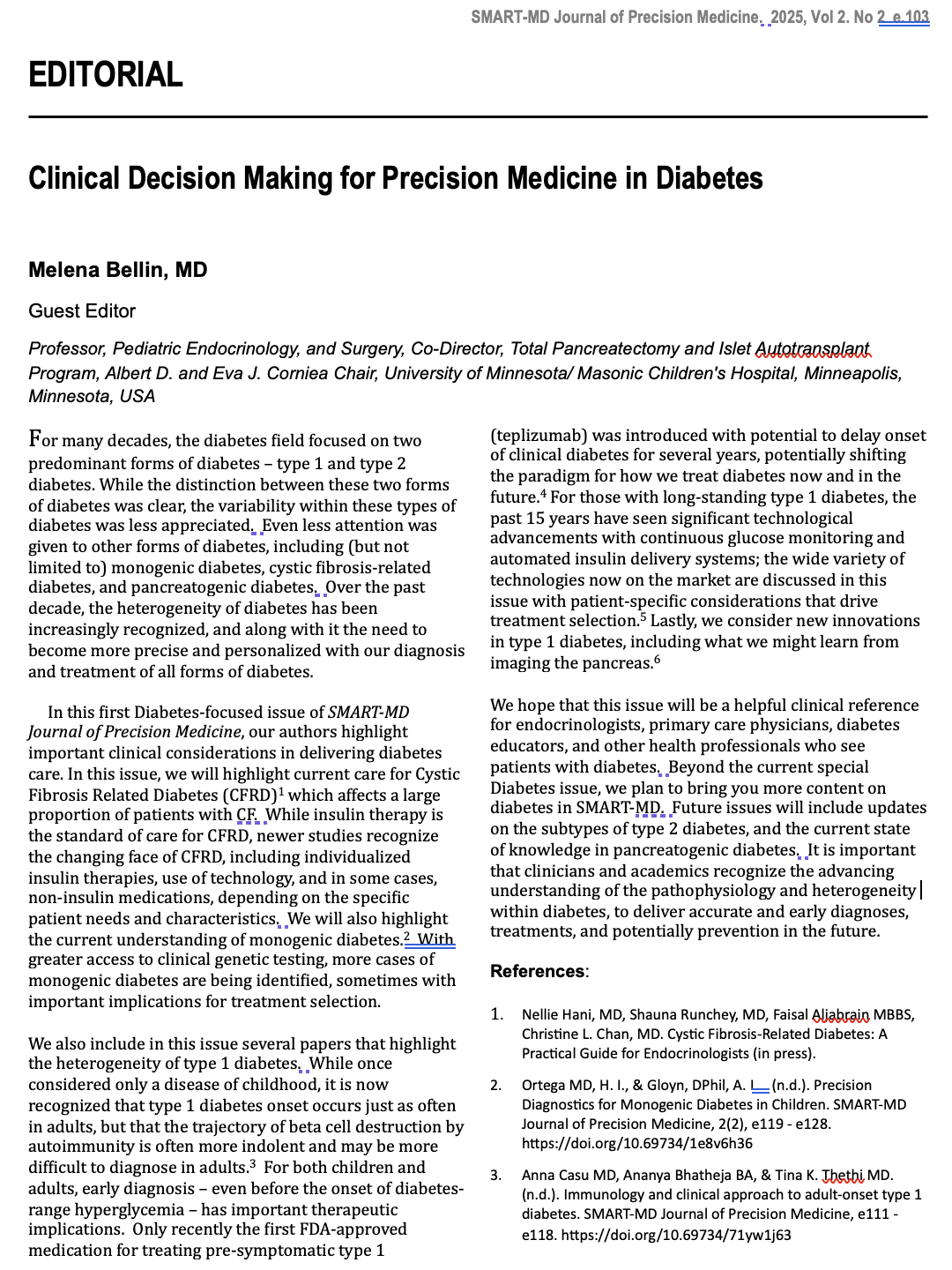 Image of first page of Dr Bellin's Guest Editorial 